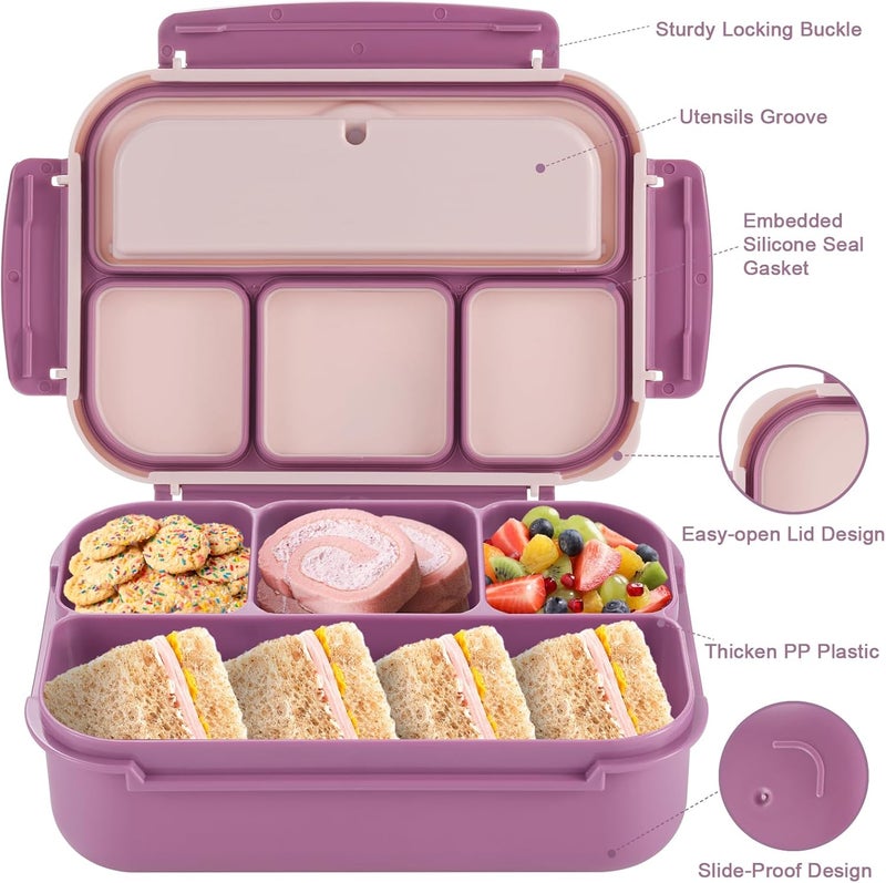 shell and turtle Bento Box Adult Lunch Box, Lunch Containers for Kids Girls Boys with 4 Compartments, Lunchable Food Container with Utensils, Sauce Jar, Muffin Liners, 40 Oz/5 Cup, Dark Purple - Image 3